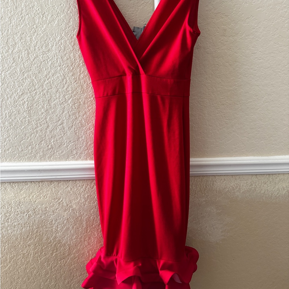 Fashion Nova Red Ruffle Hem Dress